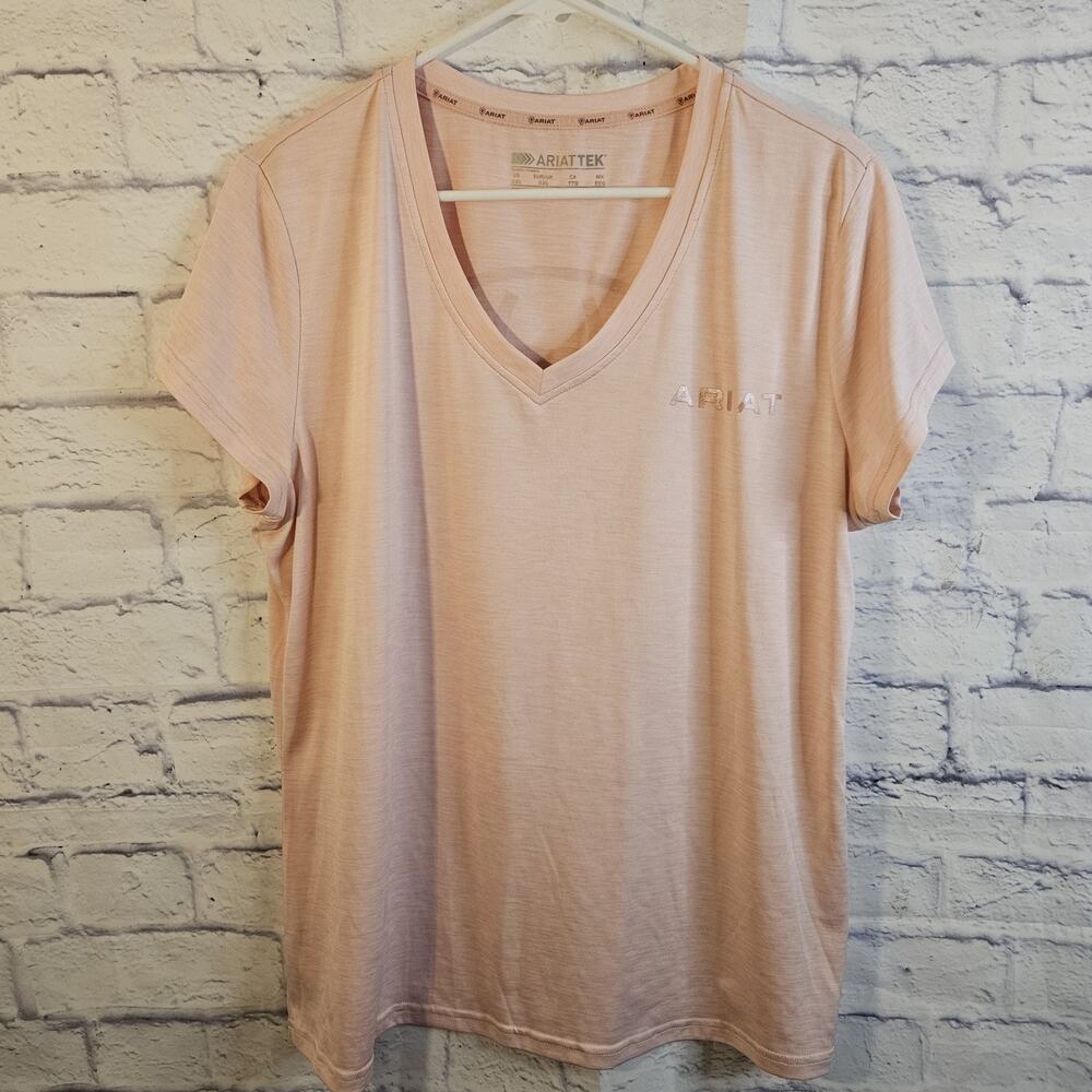 Ariat Women XXL Shirt AriatTek V-Neck Short Sleeve Light Pink Logo